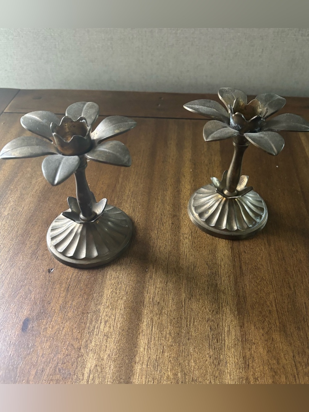 Brass Floral Candle Holders - Pair